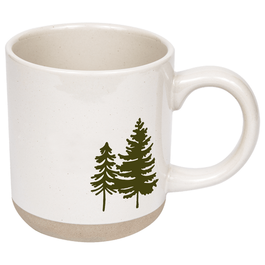 Green Trees 14oz. Cream Stoneware Coffee Mug